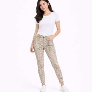 Women's Express Skinny Mid Rise Jeans 4R Beige Brown Snake Print